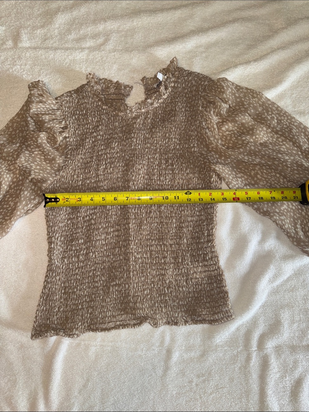 Express Neutral Smocked Ruffled Neck Blouse - Picture 4 of 7